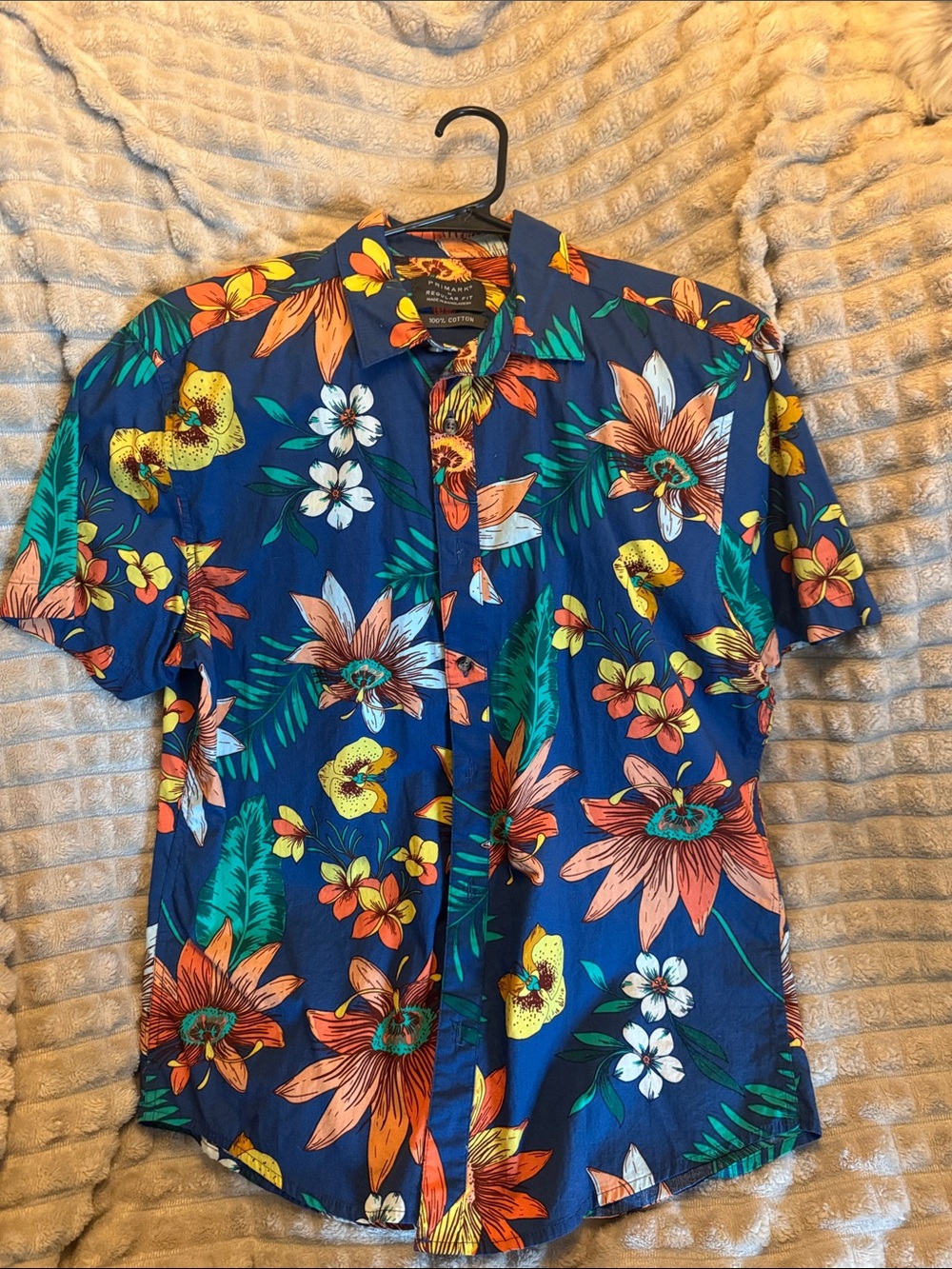 Men's Navy Blue Floral Short-Sleeve Shirt Primark Medium